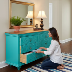 Mango Wood Drawer Cabinet With Blue Finish