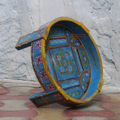 Indian Boho Floral Painted Round Chakki Coffee Table,