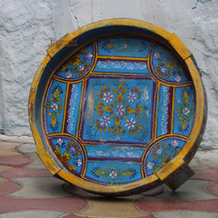 Indian Boho Floral Painted Round Chakki Coffee Table,