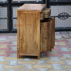 Mango Wood Carved Cabinet 3 Drawer Side Table,Bedside Furniture