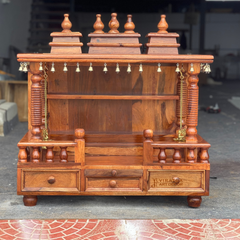 Indian Sheesham Pooja Mandir, Solid Wood Ethnic Pooja Temple With Brass Bells