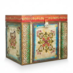 Mango Wood Ethnic Painted Indian Blanket Chest For Storage