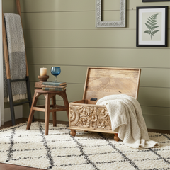 Mango Wood Floral Carved Blanket Chest With Natural Finish