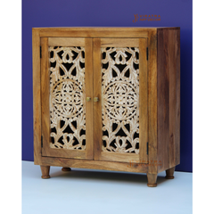 Solid Mango Wood Cabinet, Hand Carved Cabinet And Bedside