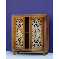 Solid Mango Wood Cabinet, Hand Carved Cabinet And Bedside