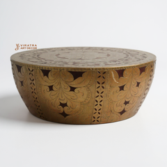 Handcrafted Mango Wood Coffee Table with Brass Inlay - Boho Decor