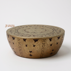 Handcrafted Mango Wood Coffee Table with Brass Inlay - Boho Decor