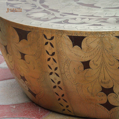 Handcrafted Mango Wood Coffee Table with Brass Inlay - Boho Decor