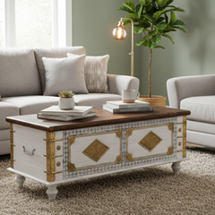 Mango Wood Blanket Chest With Brass Detailing