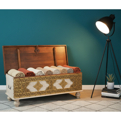 Mango Wood Blanket Storage Chest With Brass Detailing