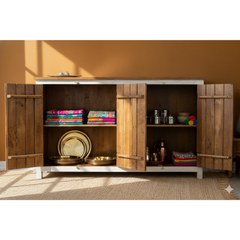 Mango Wood Mandala Sideboard With White Washed