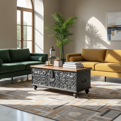 Mango Wood Blanket Chest With Charcoal Finish