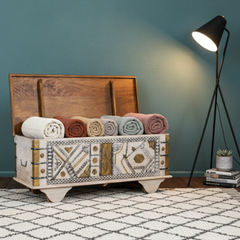 Mango Wood Blanket Storage Trunk Box With Brass Detailing