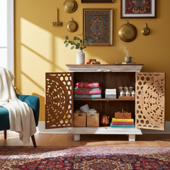 Mango Wood Bedside Cabinet With White Washed