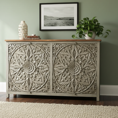 Mango Wood Large Mandala Sideboard With Grey Finish