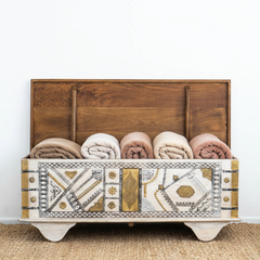 Mango Wood Blanket Storage Trunk Box With Brass Detailing