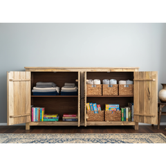 Mango Wood Mandala Carved Natural Sideboard For Storage