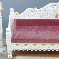 Garden Hand Carved 3 Seater Sofa Daybed White 180x60x85 cm
