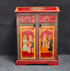 Hand-Painted Indian Bedside Cabinet: Solid Wood Living Room Sideboard