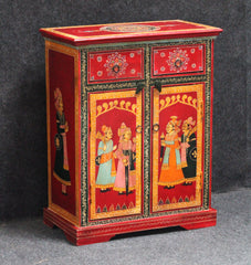 Hand-Painted Indian Bedside Cabinet: Solid Wood Living Room Sideboard