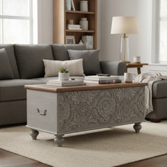 Indian Boho Grey Blanket Chest Made By Mango Wood