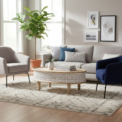 Mango Wood Centerpiece Oval Coffee Table With Lattice Carving