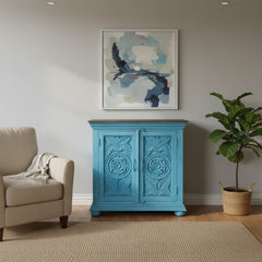 Mango Wood Blue Boho Cabinet For Storage Solution
