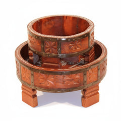 Mango Wood Round Planter Chakki Table For Living Area Decor