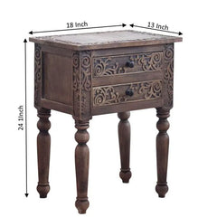 Hand Carved Mango Wood Side Table: Rustic Bedside Nightstand