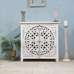 Carved Solid Wood Cabinet Buffet 90X43X90 CM White