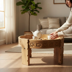 Mango Wood Hand-Carved Indian Chakki Coffee Table