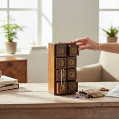 Mango Wood Table Decor Mini Drawer Chest With Brass Detailing