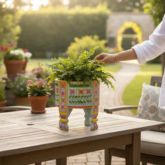 Mango Wood Indian Chakki Planter Table For Living Area Decor