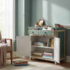 Mango Wood Ethnic Mandala Painted Console Cabinet For Storage Solution