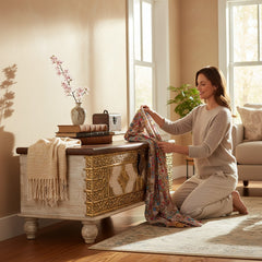 Mango Wood Blanket Storage Chest With Brass Detailing