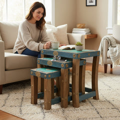 Handcrafted Rustic Nesting Table Set for Cozy Living Room Décor