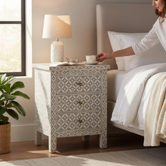 Bone Inlay 3 Drawer Bedside Table For Living Room Storage