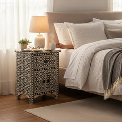 Bone Inlay 1 Drawer And 1 Shelf Bedside Table For Living Area Decor