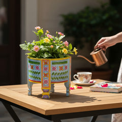 Mango Wood Indian Chakki Planter Table For Living Area Decor