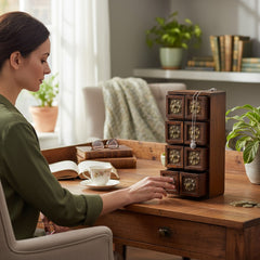 Mango Wood Table Decor Mini Drawer Chest With Brass Detailing