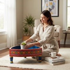 Mango Wood Hand-Painted Triangular Chakki Table