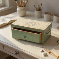 Hand-Painted Wooden Storage Box – Bedroom Organizer for Everyday Essentials