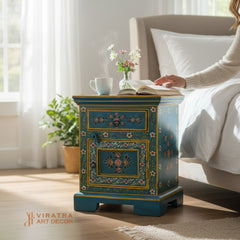 Mango Wood Hand-Painted Bedside Table For Living Area Decor