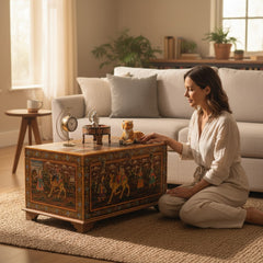 Mango Wood Blanket Chest With Indian Flok Art Painted