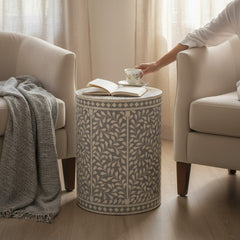 Mango Wood Bone Inlay Boho Side Table For Living Room Decor