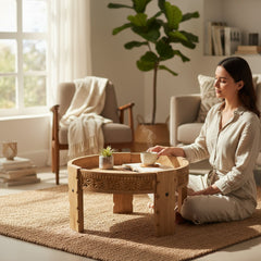 Mango Wood Hand-Carved Indian Chakki Coffee Table