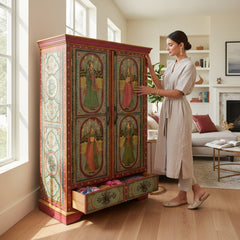 Hand-Painted Mango Wood Storage Cabinet, Bedroom Storage Hand-Painted Almirah