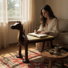 Mango Wood Indian Animal Coffee Table With Brass Detailing