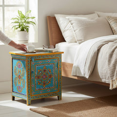 Mango Wood Painted Bedside Table With Storage Solution