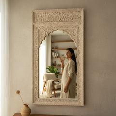 Hand-Carved Wooden Frame Mirror for Modern & Traditional Home Decor